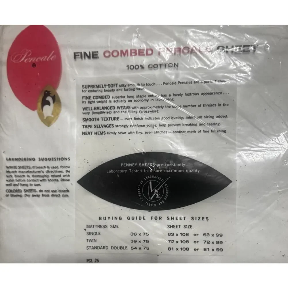 Full DOUBLE FLAT SHEET White Penneys Percale 100% Cotton 81x108 NEW